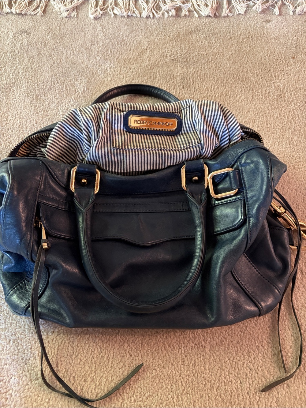 Rebecca Minkoff Navy Leather Shoulder Bag with Gold Hardware